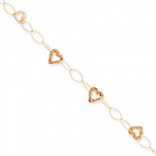 Women'S Heart Shaped Anklet in 14kt Rose and Yellow Gold - Two-Tone - Pleasing