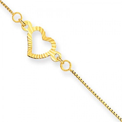 Women'S Heart Design Anklet in 14kt Yellow Gold - Glossy Finish - Splendid