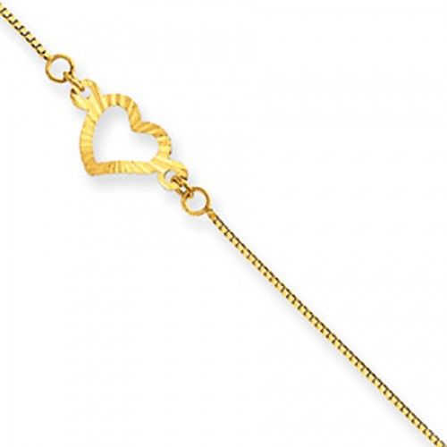 Women'S Heart Shaped Anklet in Yellow Gold - 14kt - Mirror Finish - Stunning