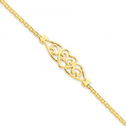 Women'S Heart Shaped Anklet in 14kt Yellow Gold - Mirror Polish - Alluring