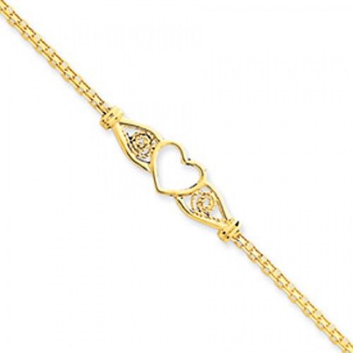 Women'S Heart Design Anklet in Gold - 14kt Yellow - Mirror Finish - Glamorous