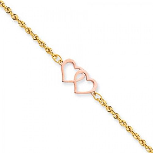 Women'S Heart Shaped Anklet in 14kt Rose and Yellow Gold - Two-Tone - Fetching