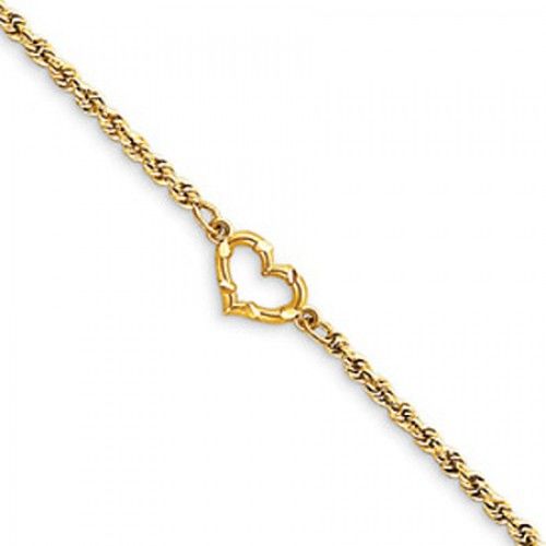 Women'S Heart Design Anklet in 14kt Yellow Gold - Polished Finish - Inviting