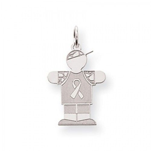 Breast Cancer Ribbon Boy Charm in Sterling Silver - Excellent - Polished Finish