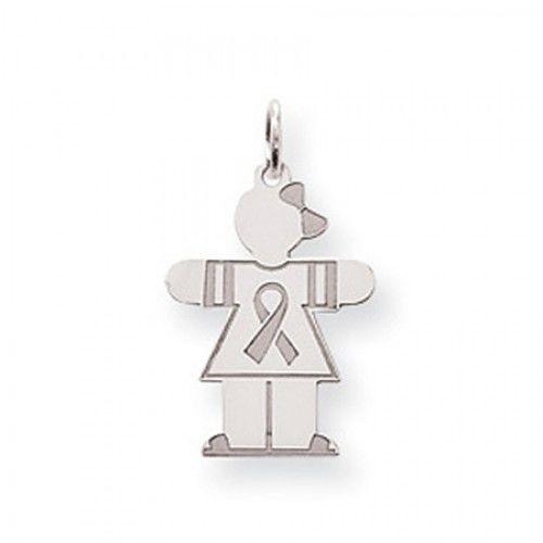 Breast Cancer Ribbon Girl Charm in Sterling Silver - Stylish - Glossy Finish