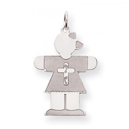 Breast Cancer Ribbon Girl Charm in Sterling Silver - Remarkable - Mirror Polish