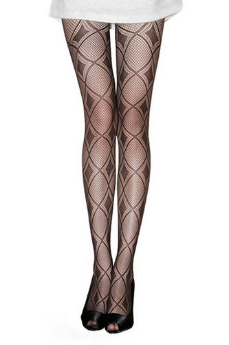 Blancho LZSA021-1 Sexy Black Sheer Checkered & Argyle Silk Stocking