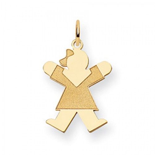 Dressed Girl Charm in Yellow Gold - 14kt - Polished Finish - Adorable - Women