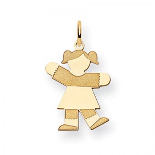 Pigtail Girl Charm in Yellow Gold - 14kt - Glossy Polish - Stylish - Women
