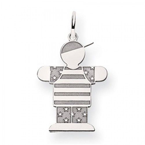 Patriotic Boy Charm in 14kt White Gold - Polished Finish - Graceful - Women