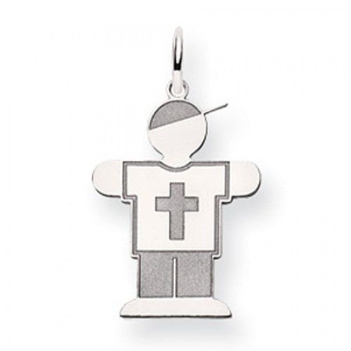 Cross Boy Charm in 14kt White Gold - Polished Finish - Graceful - Women