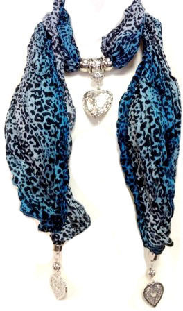 Leopard Print Scarf Necklace With Heart Pendant Case Pack 12