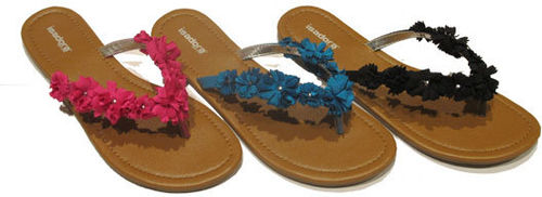 Women's Thong Sandals w/ Solid Floral Adornment Case Pack 36