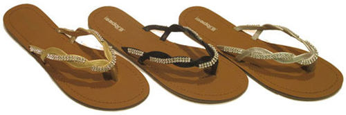 Women's Rhinstone Adorned Braided Thong Sandals Case Pack 36