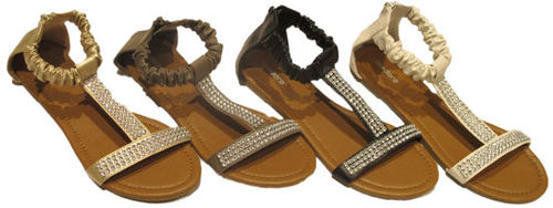 Women's Rhinstone Adorned Zippered Heel Sandals Case Pack 36