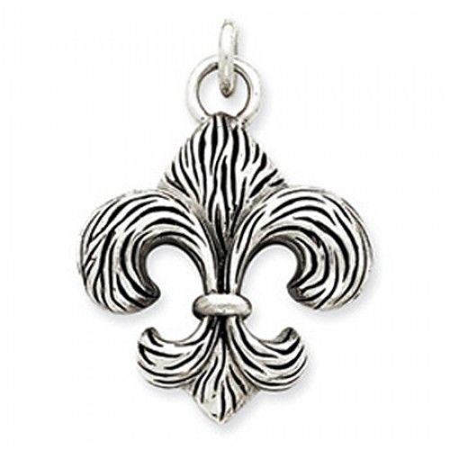 Fleur De Lis Charm in Sterling Silver - Glossy Polish - Ideal - Unisex Adult