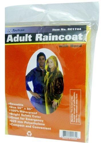 Adult Size Hooded Raincoat Colors Blue Yellow Green Case Pack 72