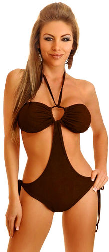 Brown Suede Pucker Back Monokini XS