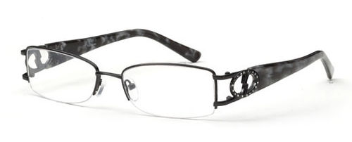 Womens Half Rimmed Cricle Crystal Studded Prescription Glasses in Gunmetal