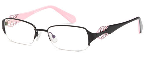 Womens Sharp Floral Thin Half Frammed Prescription Glasses in Black