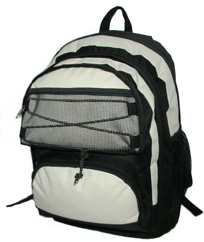 18"" Backpack w/2 main compts, 18""x13""x8"",Black/Beige. Case Pack 24