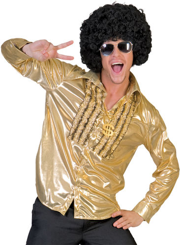 Men's Costume Shirt: Saturday Night, Gold- Large