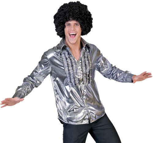 Men's Costume Shirt: Saturday Night, Silver- Large