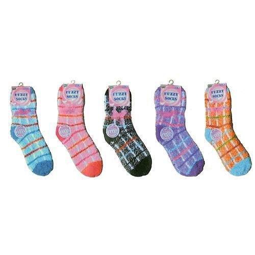 Fuzzy Socks Plaid Pattern Assorted Case Pack 12