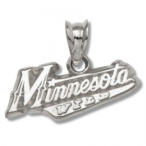 14k White Gold Nhl Minnesota Wild Pendant Word Mark Logo