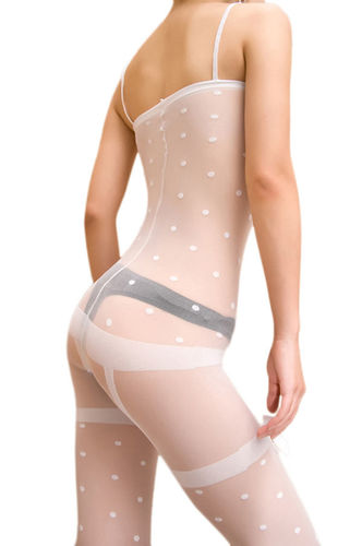 Blancho SE-114-WHITE Ferminine Embossed Dots Sheer Body Stocking Stylish - White - Medium