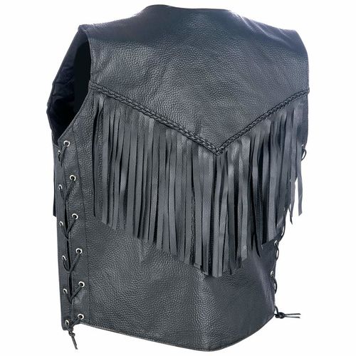 Diamond Plate&trade; Ladies&apos; Hand-Sewn Pebble Grain Genuine Leather Vest with Fringe