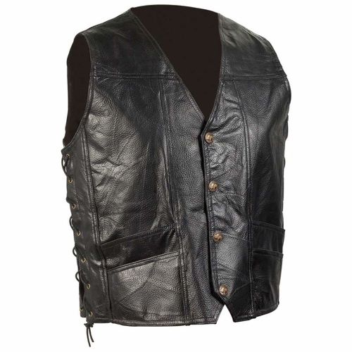 Diamond Plate&trade; Hand-Sewn Pebble Grain Genuine Leather Biker Vest