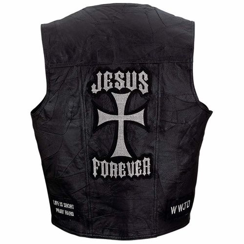 Giovanni Navarre&trade; Italian Stone&trade; Design Genuine Leather Vest with Christian Patches