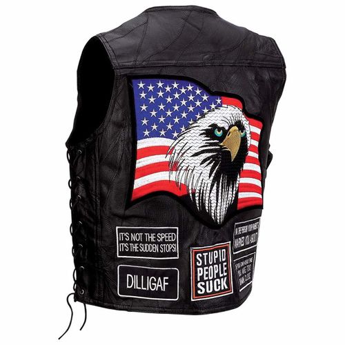 Diamond Plate&trade; Rock Design Genuine Buffalo Leather Concealed Carry Vest with Patches