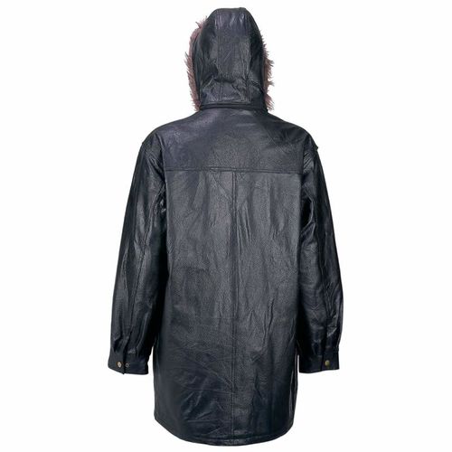 Giovanni Navarre&trade; Ladies&apos; Hand-Sewn Pebble Grain Genuine Leather Coat with Faux Fur Hood