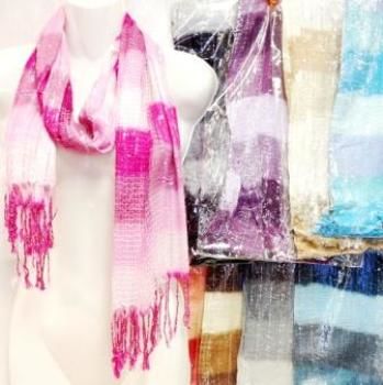 Wholesale Fashion Scarf Fringe Silver Lined Shawl Scarves Case Pack 24