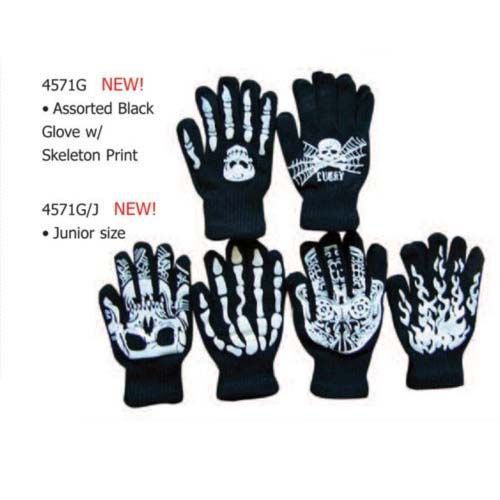 Adult Black Skeleton Printed Gloves Case Pack 60