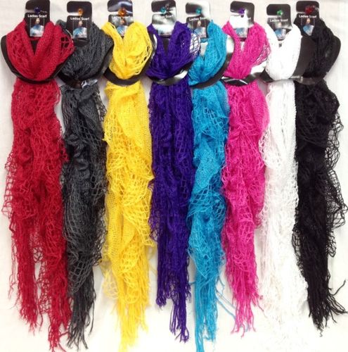 Wholesale Knit Fringe Scarves Fishnet Knit Assorted Colors Case Pack 60