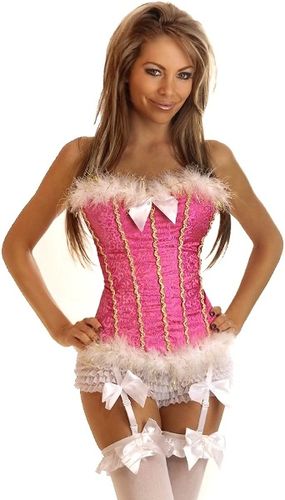 Pink Velvet & Marabou Corset S