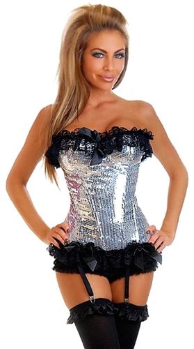 Silver Sequin Pin-Up Burlesque Corset XL