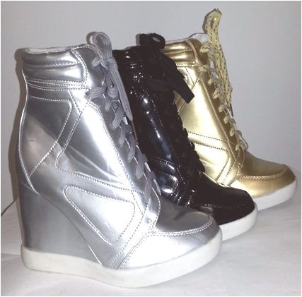 Lace Up Wedge Sneakers Gold/Black/Silver Case Pack 12