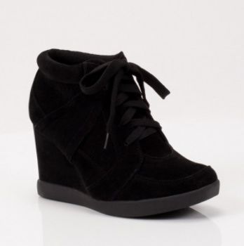 Lace Up Wedge Sneakers-Black Suede Case Pack 12