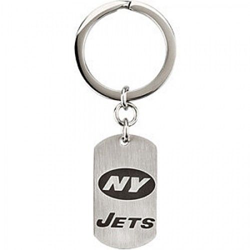 Nfl Licensed New York Jets Keychain Logo and Name Design in Stainless Steel