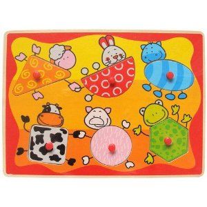 Puzzled Peg Puzzle - Farm Animals Shapes Wooden Toys