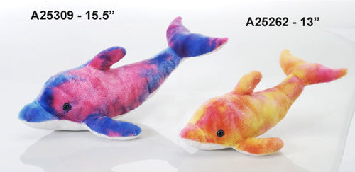 13"" 2Asst. Tie Dye Color Dolphin, Pink, Case Pack 24