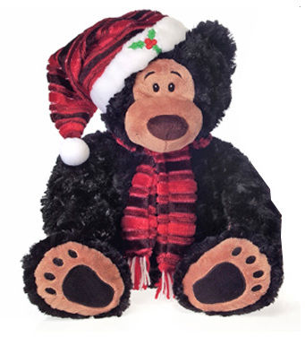 12"" Sitting Black Bear W/Xmas Hat And Case Pack 12