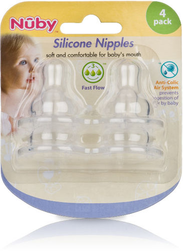 4-Pack Fast Flow Clear Silicone Nipple Case Pack 36