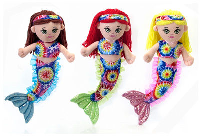 12"" 3 Asst. Tie Dye Mermaids - Case Pack 24