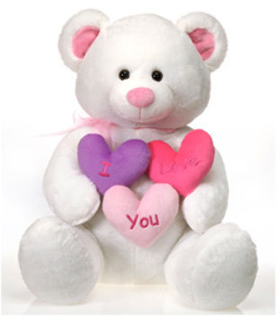 11"" White Sitting Bear Holding 3 Hearts Case Pack 12