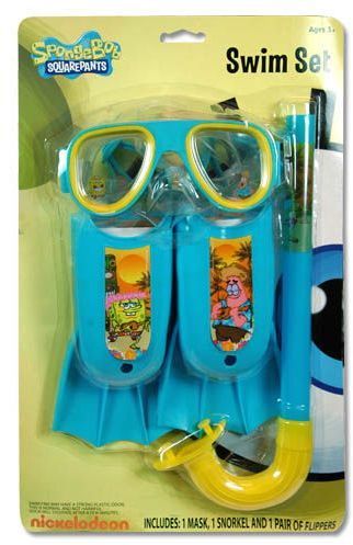 Spongebob 3Pc Swim Set Fins Snorkel Mask Case Pack 6